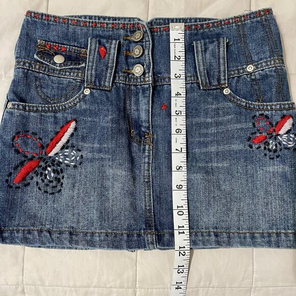 Freeway Denim Jean Mini Skirt Size XS Vintage Y2K Embroidered Boho Western Rave - Picture 6 of 9